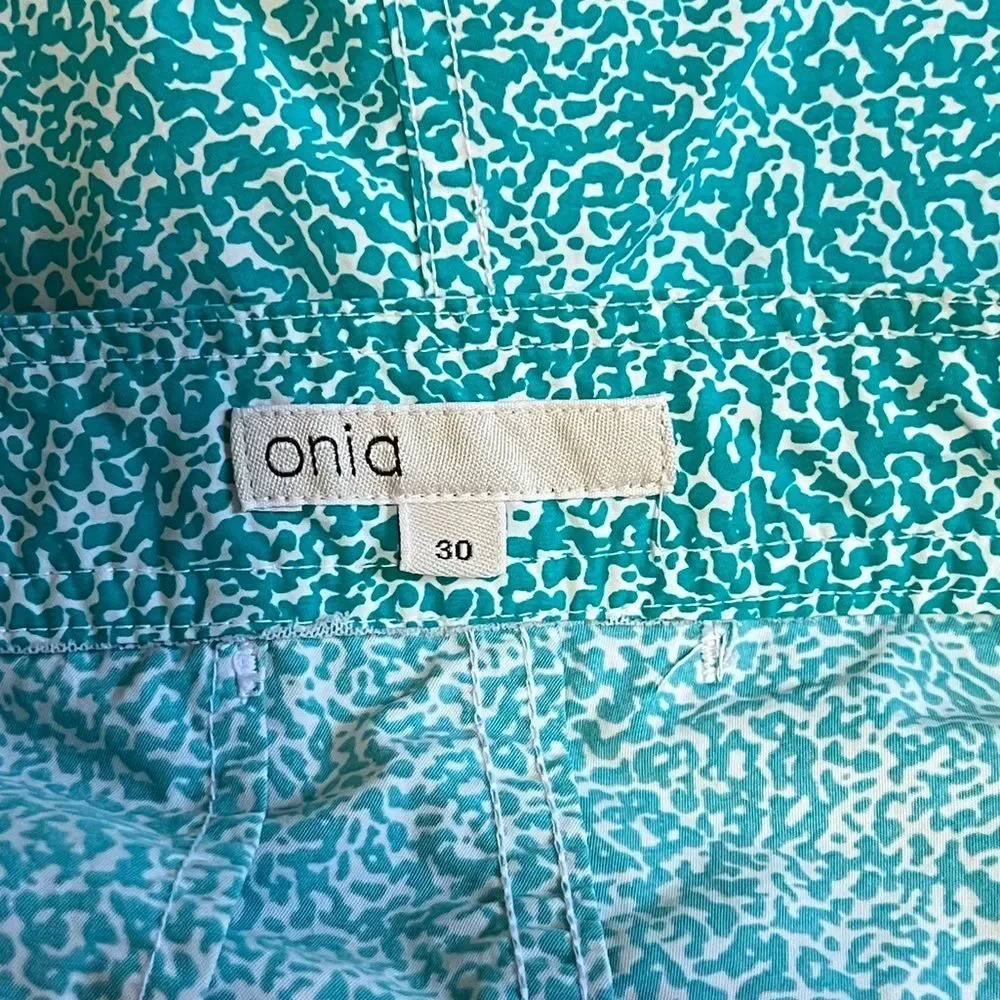Onia Calder 7.5 Swim Shorts Men 30 Teal Turquoise White Abstract Speckle Trunks